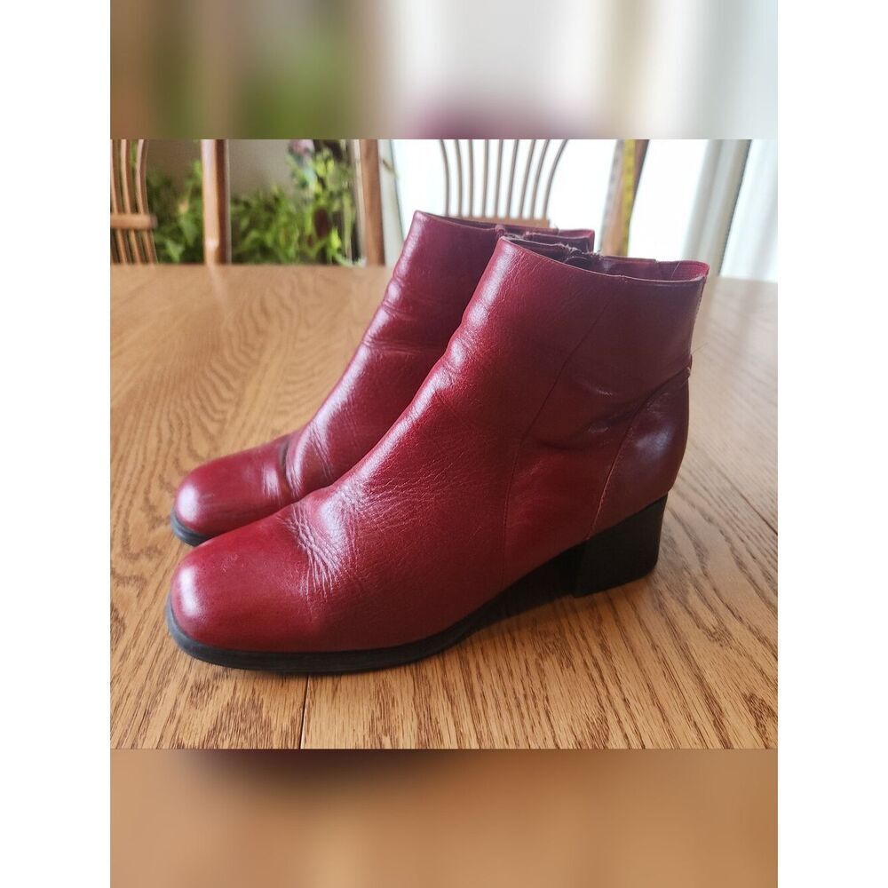 AJ Valenci Women's Red Leather Side-Zip Ankle Boots Round Toe